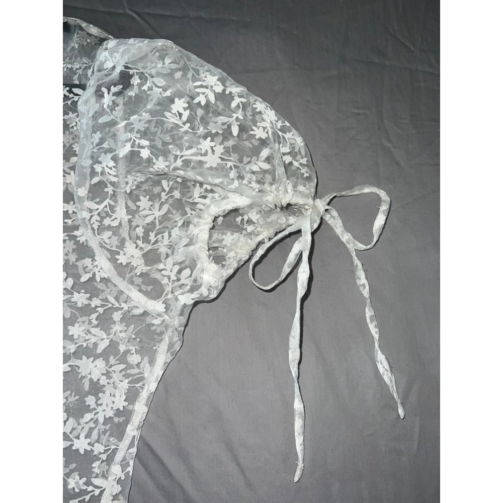 Anthropologie Sheer Floral Lace Maxi Duster Dress White Tie Front Puff Sleeve L - Picture 3 of 7